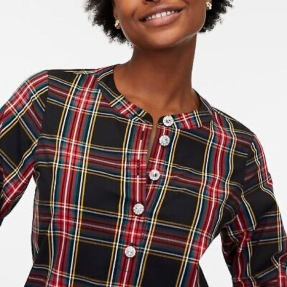 J Crew Tartan poplin top with jewel buttons, BD252, Small - Picture 2 of 4
